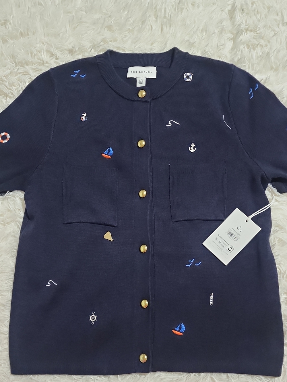 Women's Navy Nautical Embroidered Cardigan